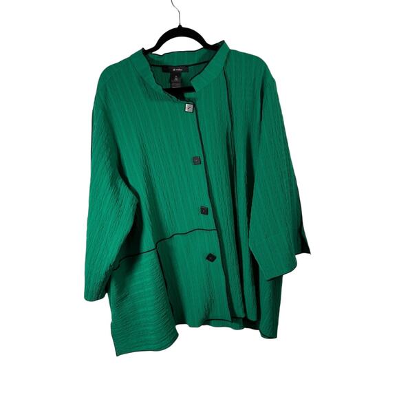 Ali Miles Green Button Front Blouse Artsy Boho Work Office Womens Plus Size 3x - Picture 1 of 7
